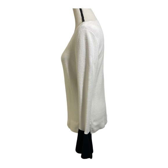 Ramy Brook womens  francette ribbed bell sleeves sweater. White black. Large - Picture 7 of 12